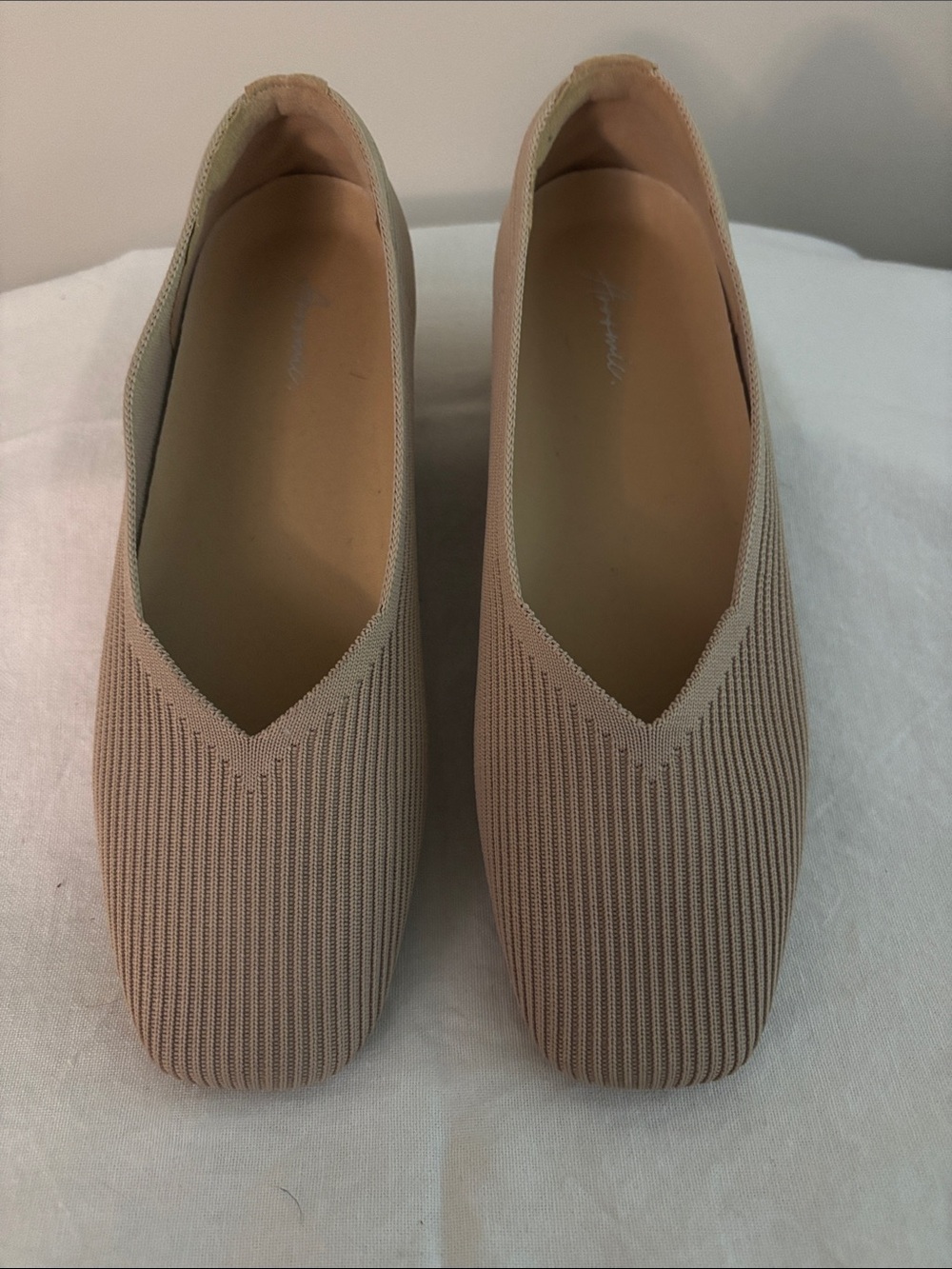 Women's Taupe Ribbed Knit Square Toe Flats Size 8